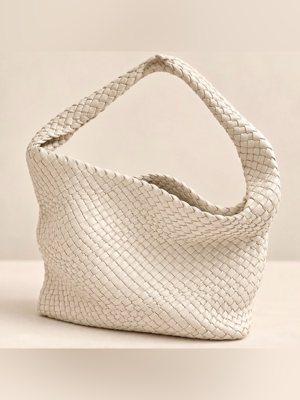 E|N Expressions NYC Beige Woven Hobo Shoulder Bag Oversized Tote w/ Pouch